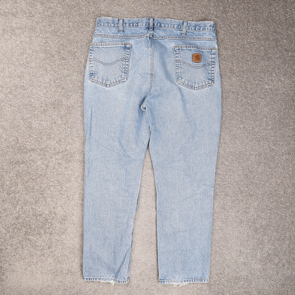 Vintage Carhartt Straight Traditional Fit 38x30 Light Wash Blue Denim Jeans - Picture 2 of 16